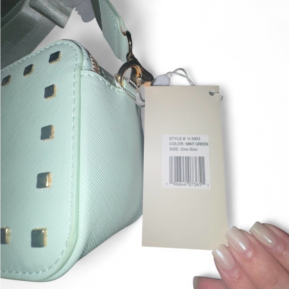 Valentino Orlandi NWT Mint Green Studded Camera Bag Crossbody w/ Gold Hardware - Picture 8 of 10